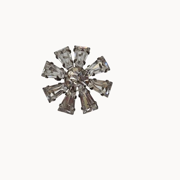 VTG Brooch MCM 40s Silver Tone Floral Snowflake Point Retro Glam Stmt Pin - Picture 8 of 12
